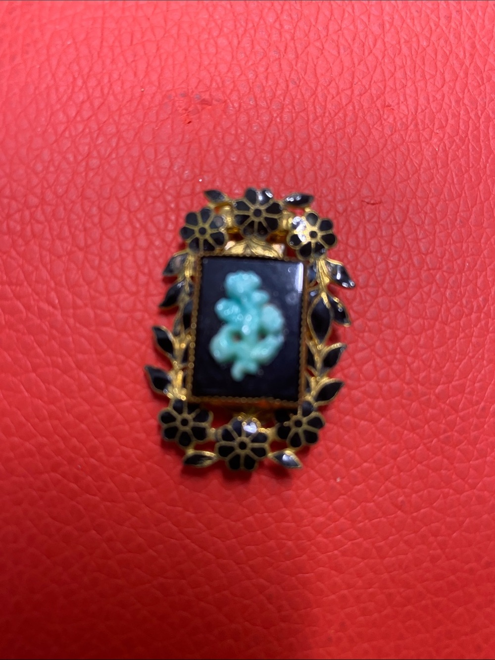 Coro mourning brooch Mint Green Cameo Accent
